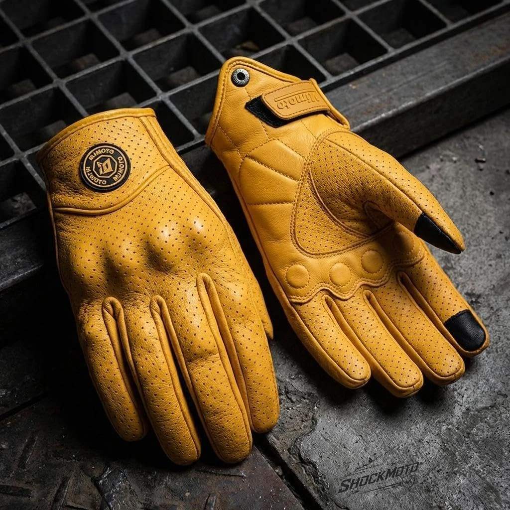Vintage Leather Motorcycle Gloves - Durable, Anti-Slip, Unisex Summer Riding Accessory