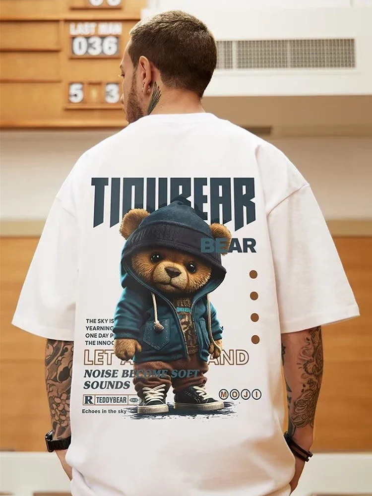 thumbnail image 1 of Camiseta con estampado gráfico de oso de High Street para hombre, camiseta de gran tamaño con cuello redondo de hip hop, camiseta informal de verano para hombre, camiseta Y2K, 1 of 5