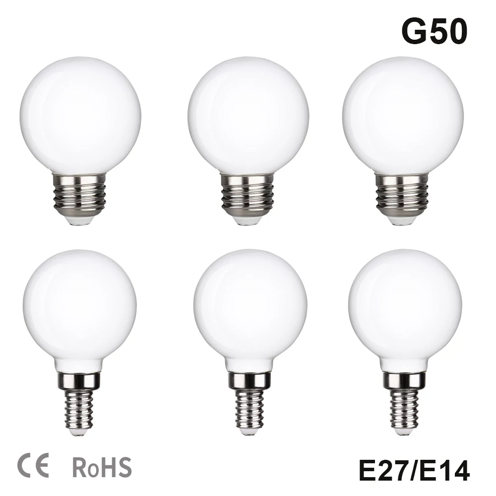 

LED Light Bulb E27 E14 5W G50 Milky Glass Bulb 85V-265V Ceiling Fan Light Bulbs Warm White 2700K Natural white 4000K Lampada LED