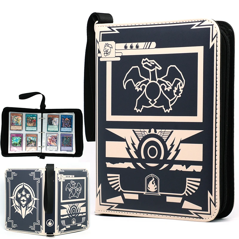 400PCS Card Album Binder Sleeves Zipper PTCG Yugioh TCG 4-Pocket Trading Card Collection Holder Toys Gift