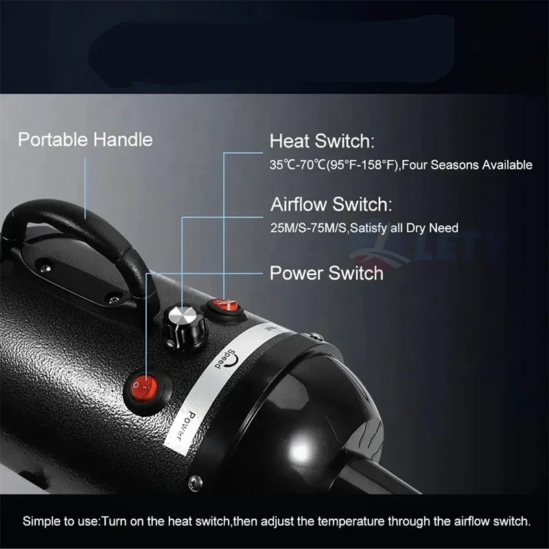 2600W Dog Dryer Stepless Adjustable Speed Pet Hair Force Dryer Suitable For Small, Medium And Large Dog Dryers