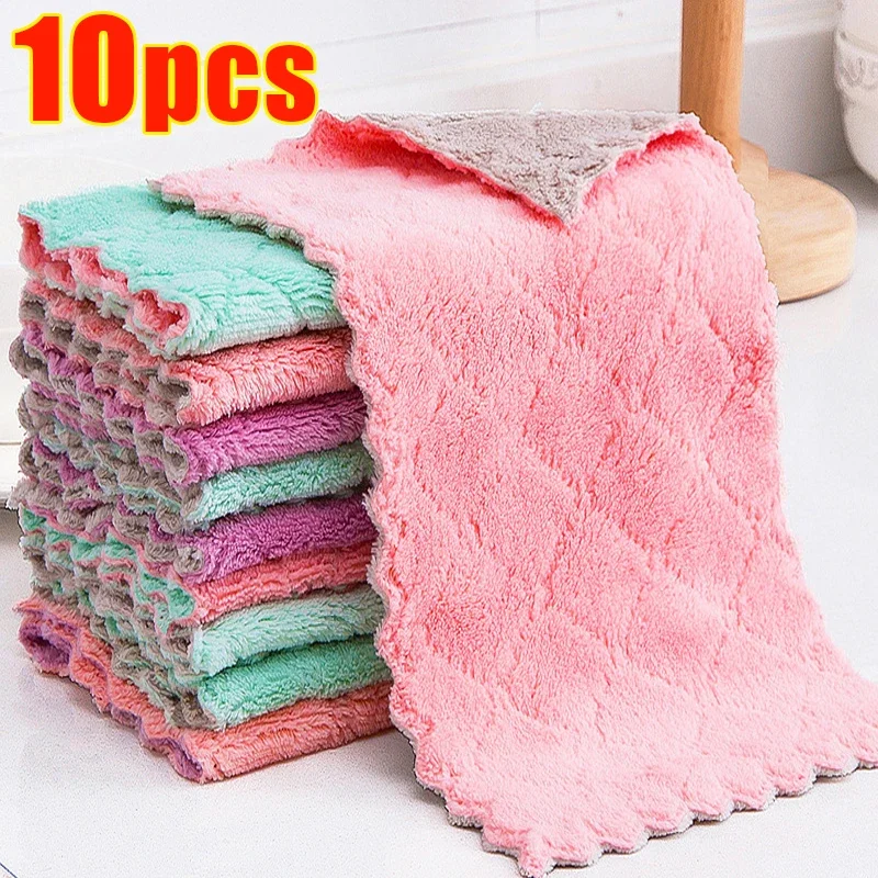 

10/1PCS Kitchen Cleaning Cloth Microfiber Dishcloth Absorbent Coral Fleece Rag Non-Stick Oil Dish Cleaning Towels Household Rags