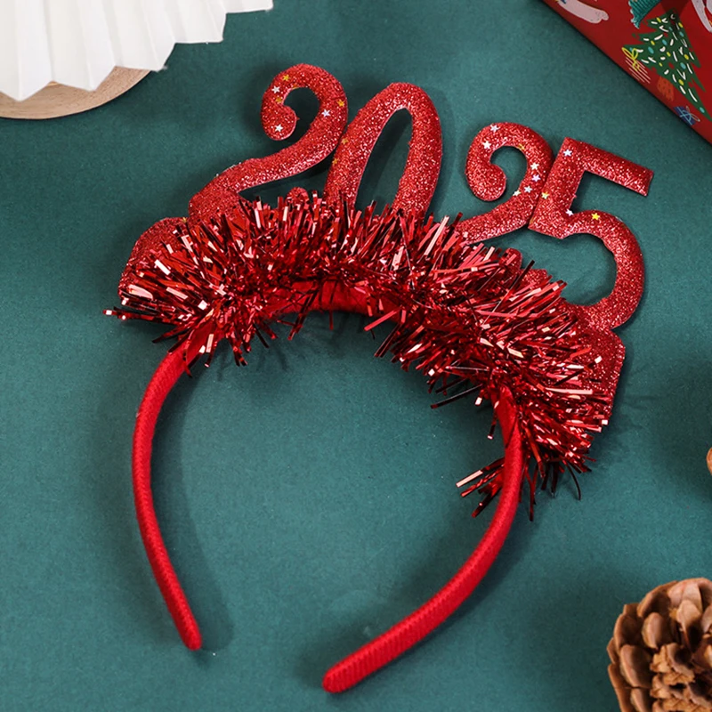 2025 New Year Headwear Merry Christmas Tinsel Head Bands New Year's Eve Hair Hoop Photo Props Festival Party Headband Xmas Gifts