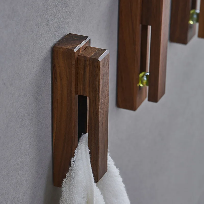 High-end Creative Solid Wood Towel Hook Wall Kitchen Rag Storage Hook Free  Perforated Wooden Sticky Hook Gift Home Decoration