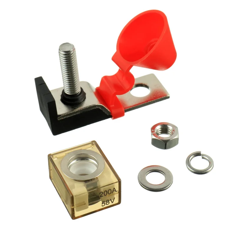 Waterproof 200A 58V DC Maximum Single Stud 5/16" (M8) Compact Marine Rated Battery Fuse Terminal Fuse Block Kit
