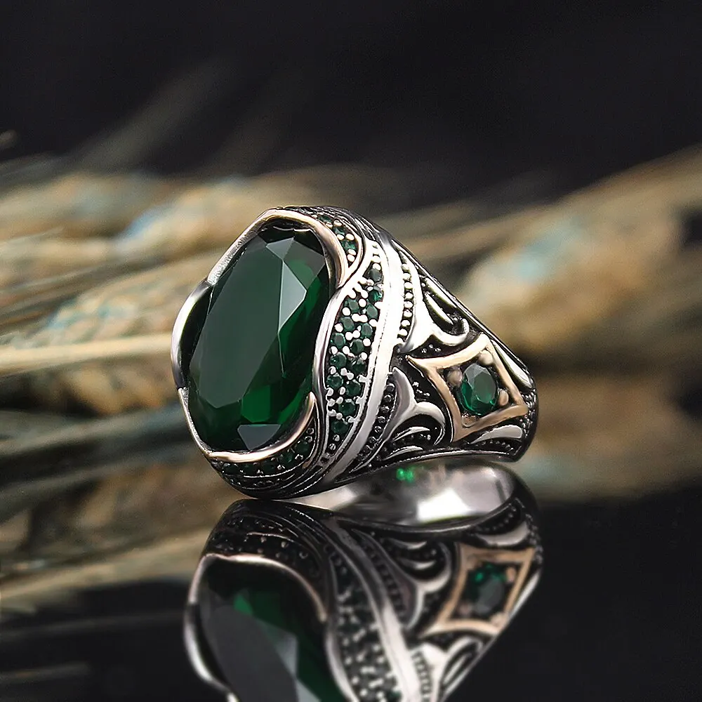 turkish-handmade-925-sterling-silver-rings-for-men-green-zircon-natural-stone-jewelry-fashion-gift-mens-accessories