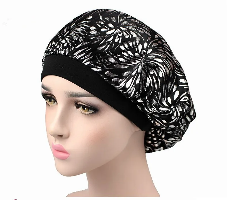 satin antifrizz sleeping cap Hat Women Elastic Wide Band Fashion Hair Loss Cover Head Wrap Satin Bonnet Hair Beauty Chemo Cap