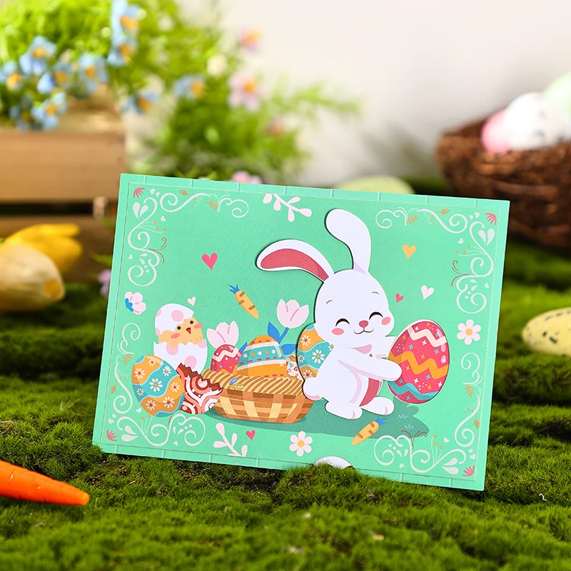 Easter Pop Up Card 3D Easter Eggs Bunny Greeting Card Religious Cards Envelopes Wife Husband Granddaughter Kids