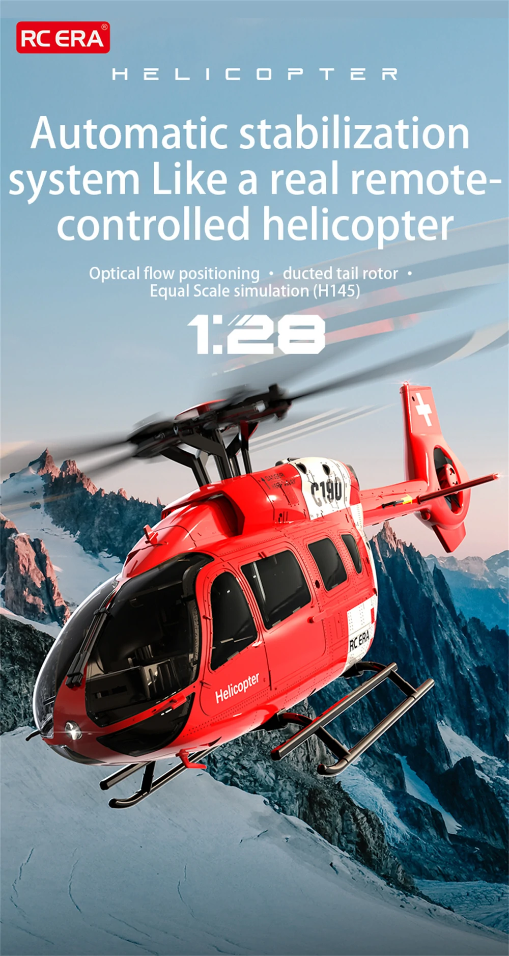 RC ERA C190 1:30 H145 Scale 2.4G 6CH  6-Axis Gyro Optical Flow Localization Altitude Hold Flybarless RC Helicopter RTF