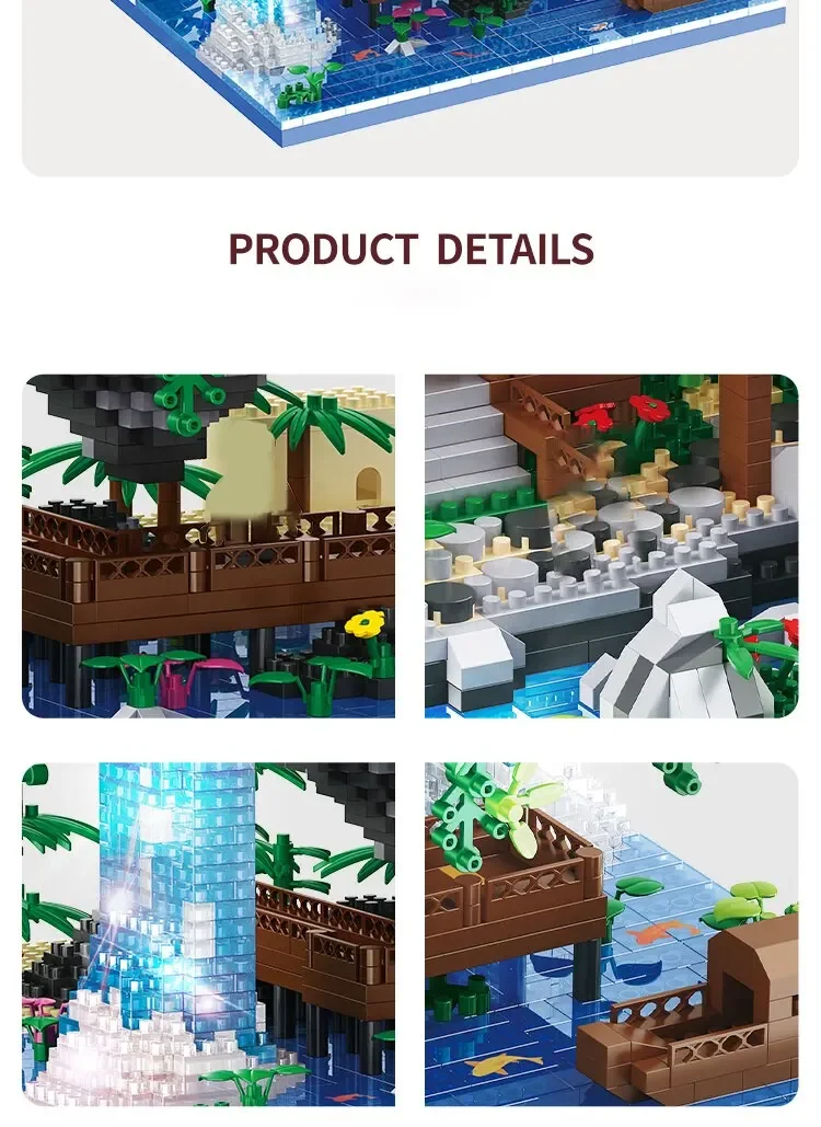 3320PCS Blocks Tree House Diamond Building Garden Architecture Waterfall Light D