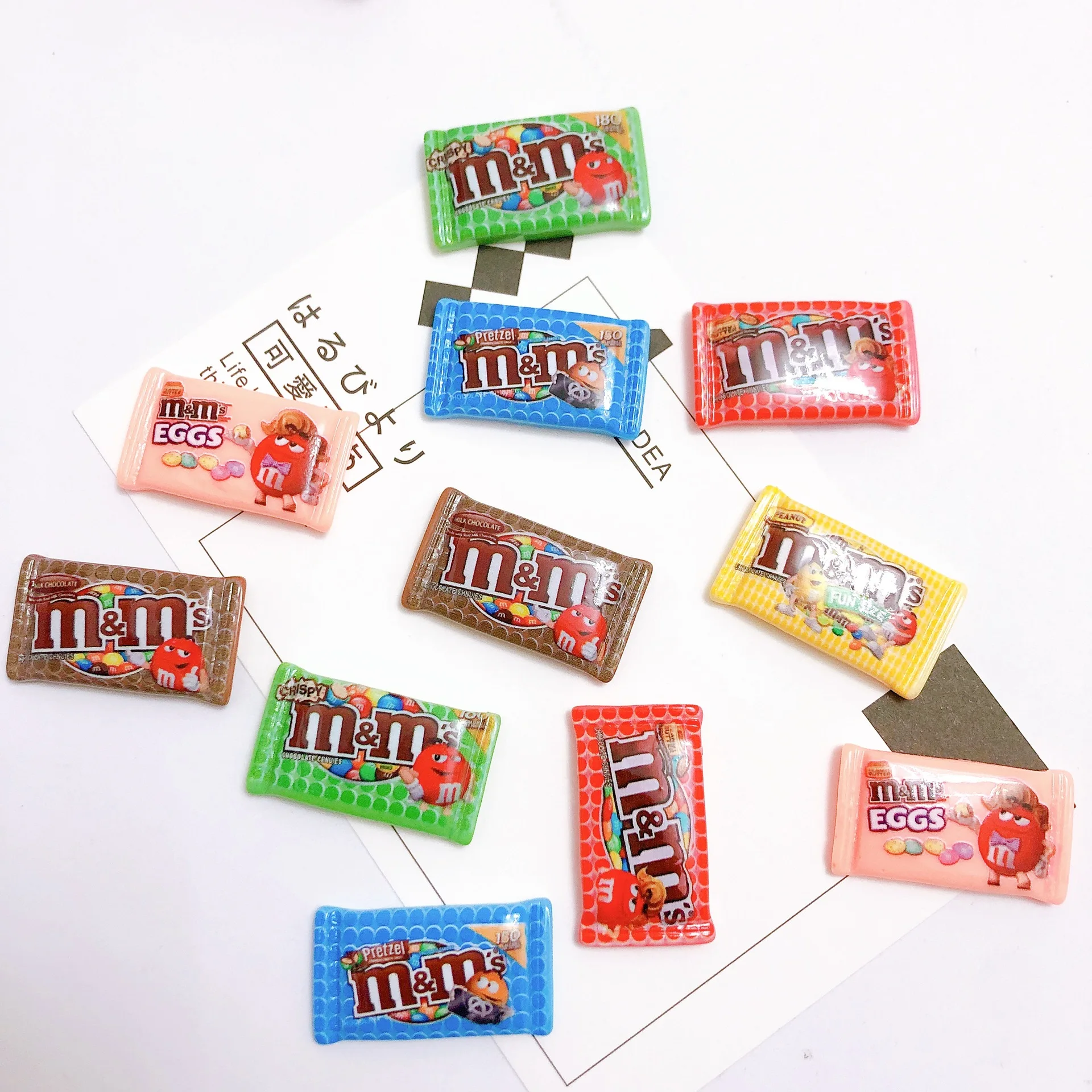 Resin Crafts Accessories 10Pcs Simulation Candy Chocolate Resin Charms Flatback Cabochon Kawaii Doll house Decoration DIY Scrapbooking