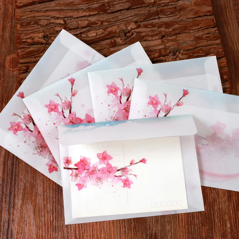 

5pcs Vintage Peach Blossom Paper Envelope Postcards Greeting Card Cover Kawaii Stationery Paper Bag Wedding Envelopes