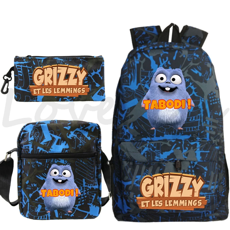 

Mochila Grizzy And Les Lemmings Backpack for Boys Girls 3Pcs Set School Bags Students Bagpacks Children Cartoon Book Rucksack