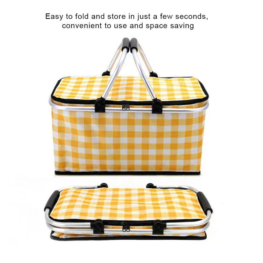 30L Camping Picnic Basket Keep Fresh Folding Thermal Insulated Bag Insulated Cooler Lunch Box Basket Food Carrier for Food Beer