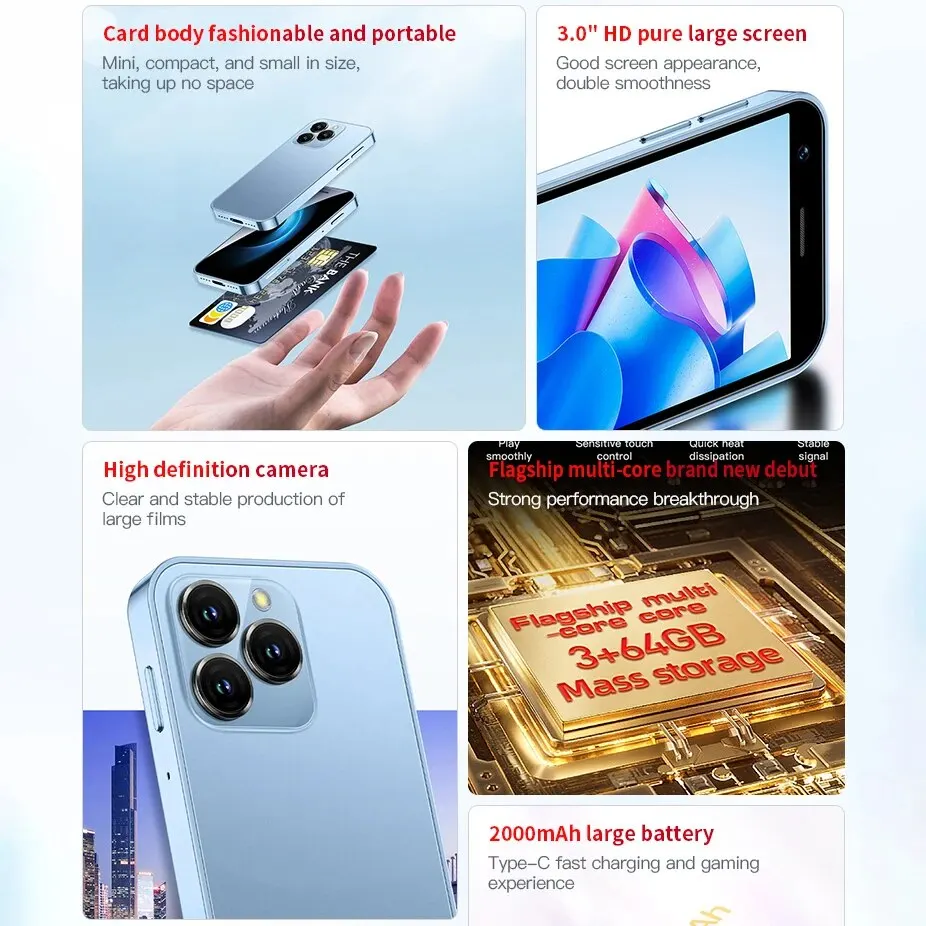 SOYES XS16 Mini 4G LTE Android10.0 Smartphone 3GB RAM 64GB ROM 3" Display 5MP Camera Dual SIM With Play Store WhatsAPP 3