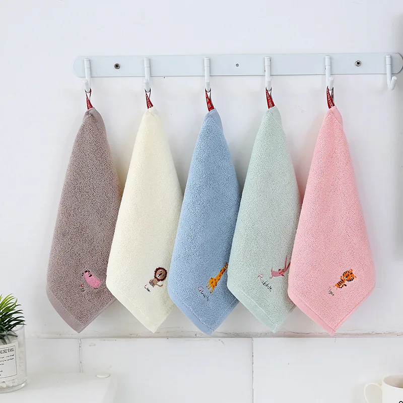 Cotton Small Square Towel 25*25 Cartoon Embroidered Plain Hook Children's Square Towel Kindergarten Baby 3Pcs/Set cotton towel,square towel