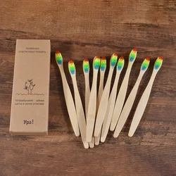 Set of 10 Eco-Friendly Colorful Bamboo Toothbrushes with Soft Charcoal Bristles (10 Piece Rainbows)