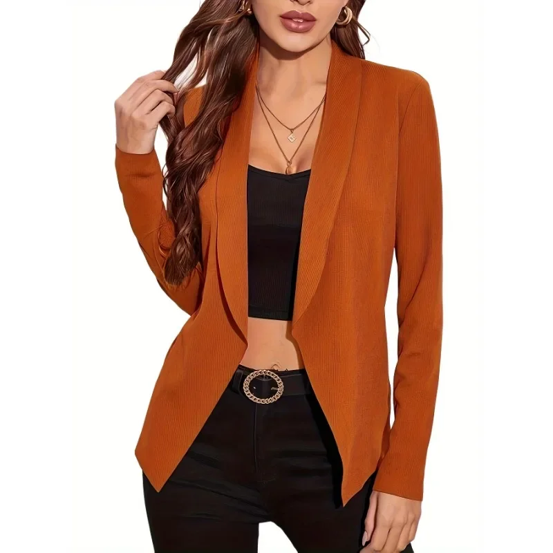 Blazer Casuale Donna – Maniche Lunghe, Aperto, Colletto A Scialle, Slim Fit, Primavera/Autunno, Per Ufficio E Tempo Libero
