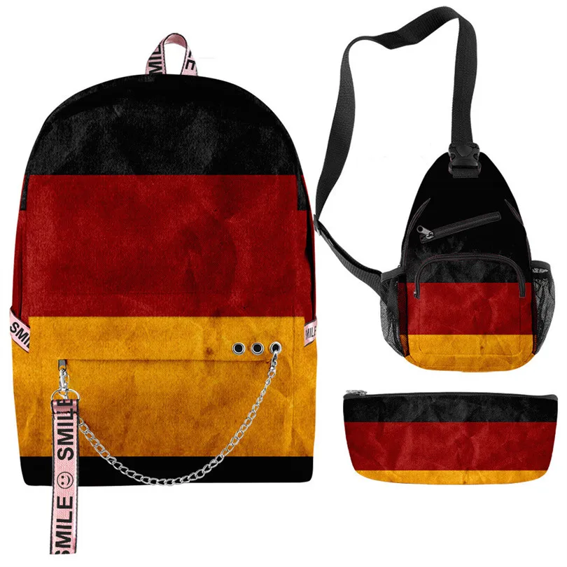 Creative Fashion Funny National Flag 3D Print 3pcs/Set Student School Bags multifunction Travel Backpack Chest Bag Pencil Case