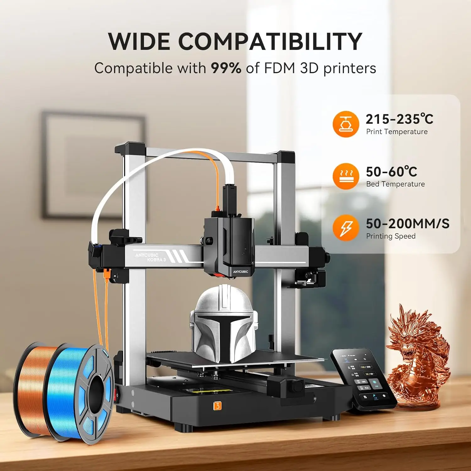 실크 필라멘트 1.75mm, 깔끔하게 감긴 3D 프린터 필라멘트, 치수 정확도 +/- 0.02mm, 250g