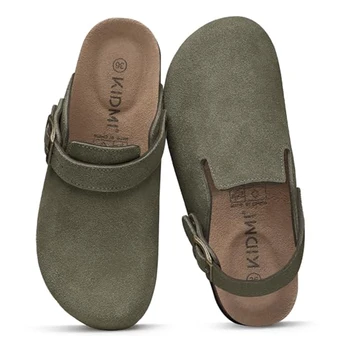 Comwarm Suede Women's Clogs With Adjustable Buckle Cork Footbed Leather Mules Comfort Slip on Women's Slippers Summer Cork Clogs