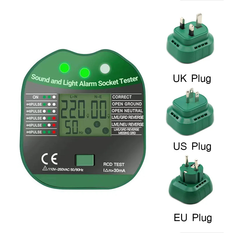 Digital Display Buzzing Socket Tester Voltage RCD Test Smart Detector Ground Zero Line Polarity Phase Check EU US UK Plug MS5902 4