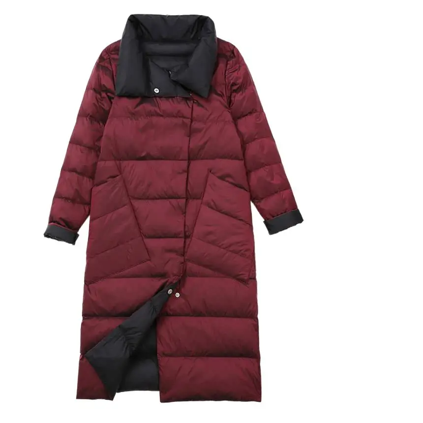 

2023 Women's Clothing Autumn and Winter New double-sided over-the-knee slim fit mid-length lightweight down jacket