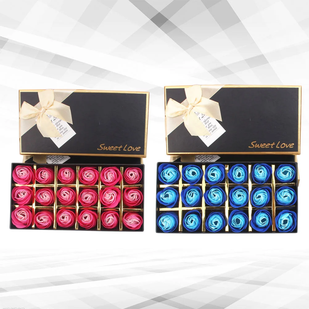 

2Boxes Rose-shaped Soap Flower Soap Creative Gift Mothers Day Present Rose Soap 18 Flowers in Each Box