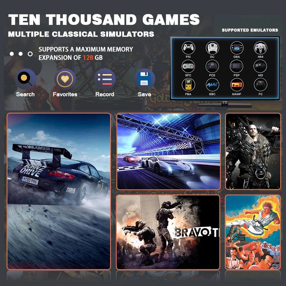 GD10 Video Game Stick 4K Console 2.4G Double Wireless Controller 40000 Games 128GB Retro Games for PS1/GBA Boy Christmas Gift Video Game Controller