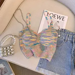 Colorful Striped Camisole Knit Vest Women's Summer 2023 New Sweet and Spicy Sexy Sleeveless Tank Top