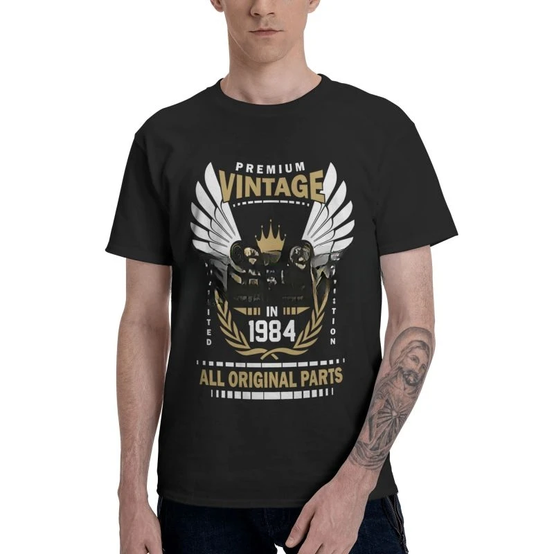 

Неформальная футболка из хлопка с коротким рукавом, лимитированная серия, крутые футболки, топы, Винтажная футболка премиум-класса, сделано в 1984 году, все оригинальные детали, Мужская футболка