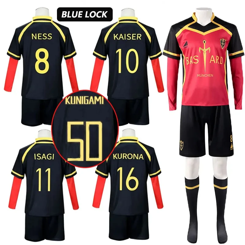 

Anime Blue Lock Cosplay Costume Red Uniform Bastard Munchen Ness Isagi Yoichi Kurona Cosplay Football Soccer Sportwear for Men