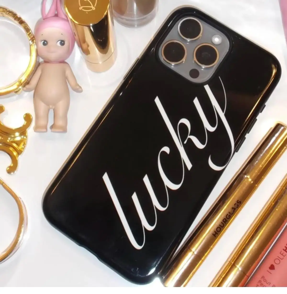 Y2K Lucky French English Phone Case - Black Cover