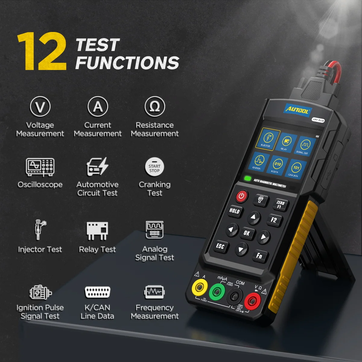 AUTOOL DM303 Multimetro diagnostico per auto Analizzatore motore Oscilloscopio di tensione Test di resistenza diodi Ohmmetro Tester di circuito automatico - immagine 3