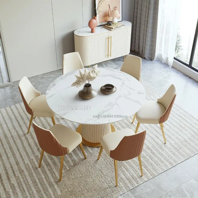 Table de cuisine ronde extensible pour salle à manger et restaurant, table  à manger en marbre, meubles d'intérieur modernes et luxueux, 6 chaises -  AliExpress