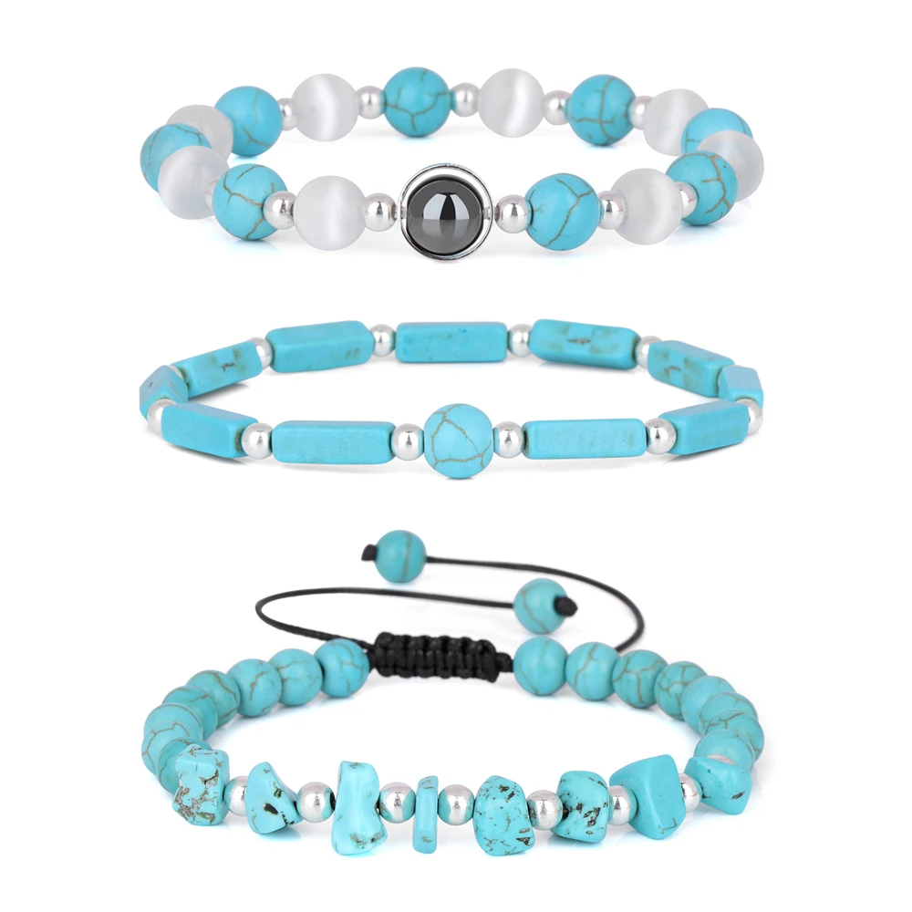 2024 Handmade Healing Energy Turquoise Stone Charm Bracelet - Bohemian Blue and Green Jewelry Gift
