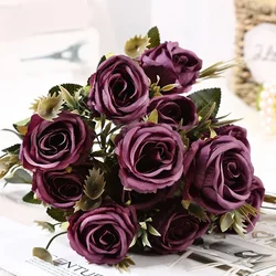Elegant Silk Rose Bouquet for Weddings and Home Decor (Deep purple)