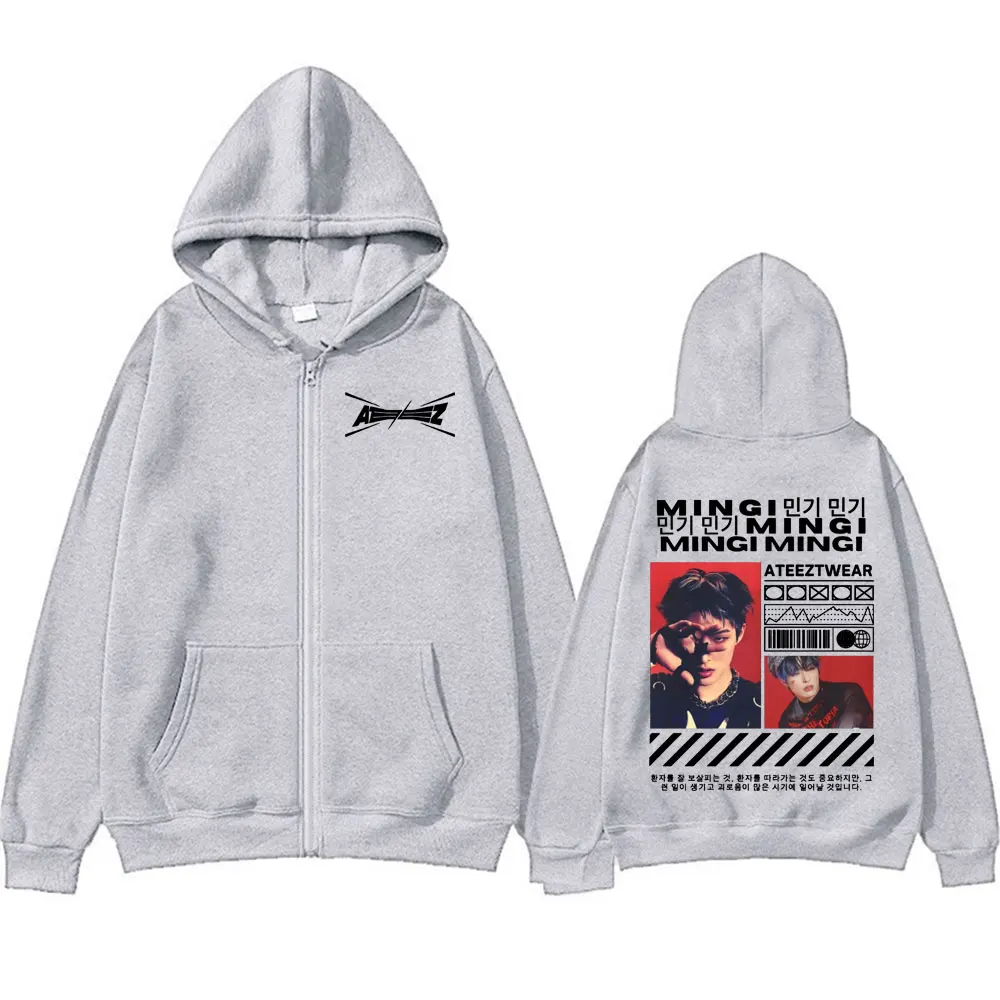Limited Korean Band Mingi Ateez Graphic Zip Up Hoodies Men Fashion Hip Hop Vintage Jacket Sweatshirt Casual Fleece Zipper Hoodie 6