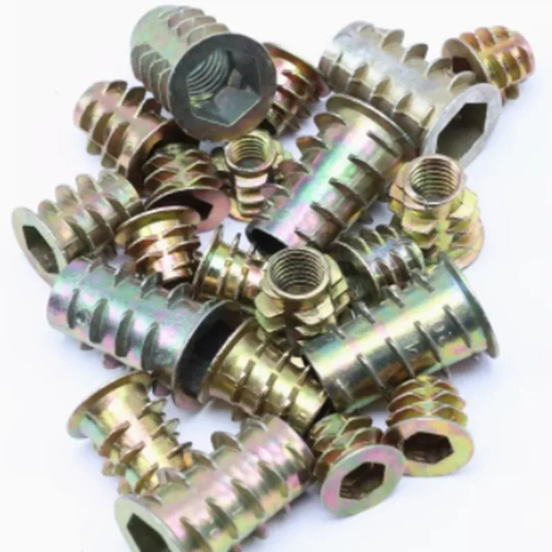 50pcs M4 M5 M6 M8 M10 Furniture Nut Zinc Alloy Hex Drive Insert Nuts Flange Woodworking Wood Table Desk Chair Insert nut