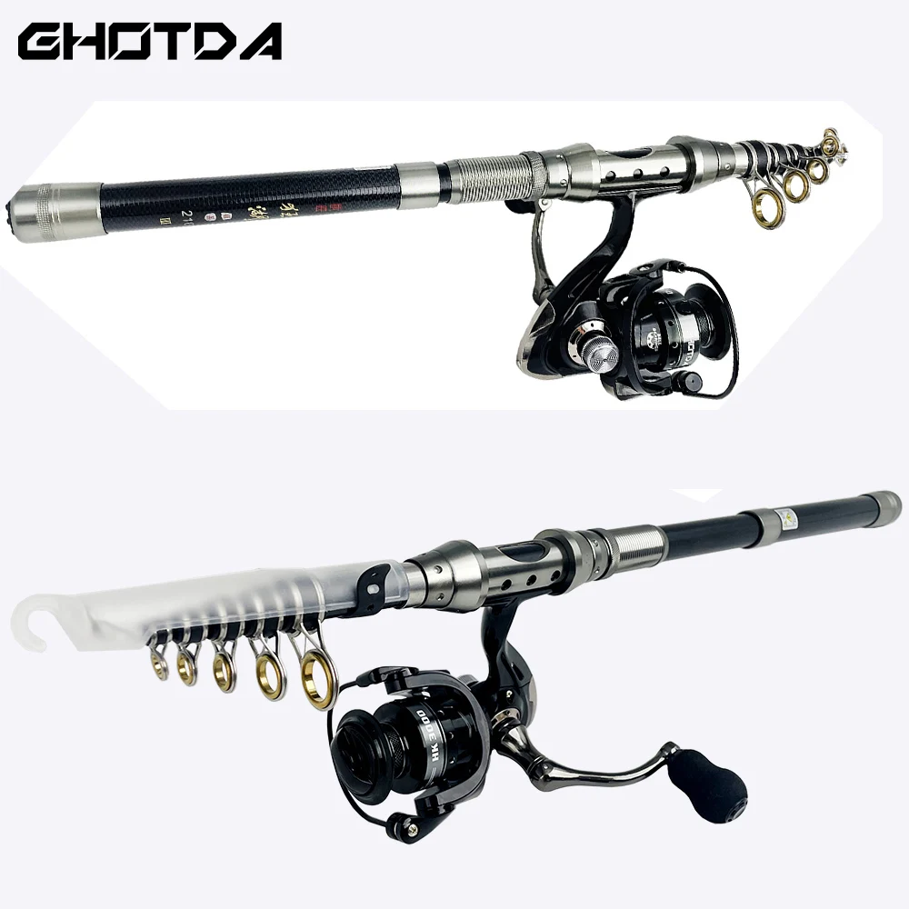 

1.5m 1.8m 2.1m 2.4m Carbon Fiber Spinning Fishing Rod and Reel Combo Telescopic Pole Spinning Reels Professional Kit Beginner