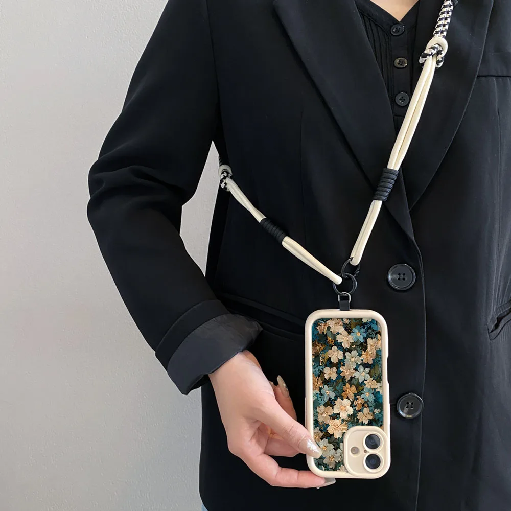 Retro Flower Crossbody Lanyard Phone Case