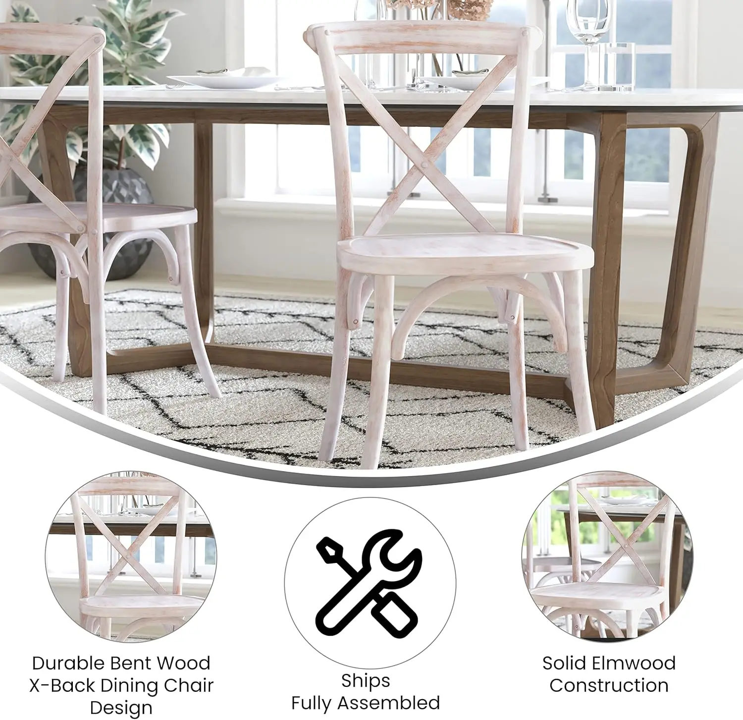 Bardstown X-Back Bistro Style Wooden Dining Chair for Kitchens and Dining Rooms, High-Back Wood Stackable Kitchen