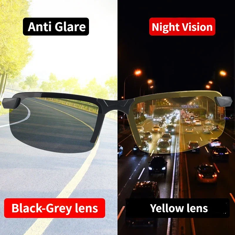 2PCS Night Vision Glasses Men Anti-Glare Driving Goggle Half Frame Polarized Sunglasses for Driver UV400 Day and Night Glasses 4