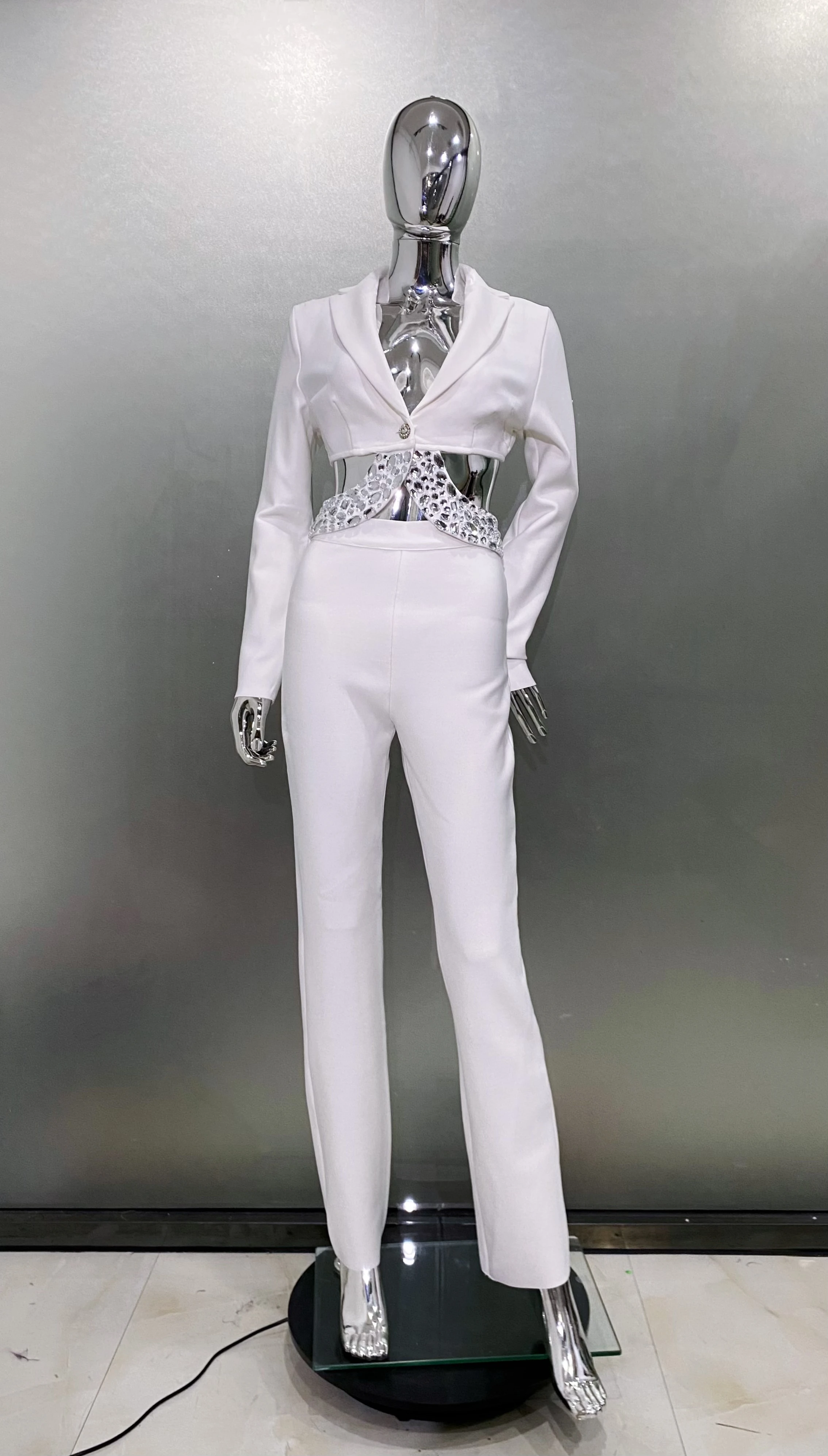 Stylish Luxury Woman Set Dazzling Diamonds Hollow Out Top And  Pants 2 Pieces Fashion Woman High Street Wear Vaction Outfit 5