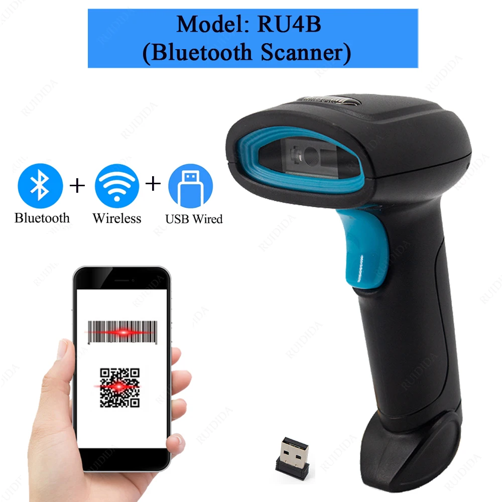 Barcode Scanner 1D 2D 2.4G Wireless or Wired or Bluetooth Handheld Barcode Reader USB Bar code Scanner QR PDF DataMatrixCode