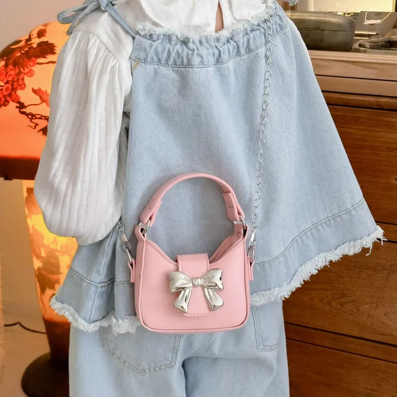 Korean Style Girl Princess Bag Cute Sweet Bow Chain Crossbody Bags for Girls Bowknot Hand Bags Toddler Purses and Handbags Gift