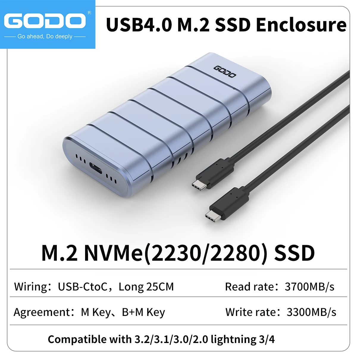 GODO 40Gbps USB 4.0 M.2 NVMe SSD Enclosure M2 To Type-c 4.0 Solid State Drive Case Compatible with Thunderbolt 4/3 USB 3.2/3.1/3