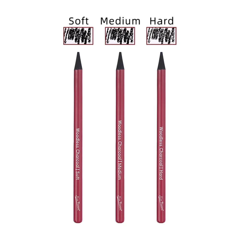 3Pcs Artists Woodless Charcoal Pencil Set,Soft Medium Hard Non-wood Graphite Charcoal Pencil for Drawing Sketching Art Supplies 4