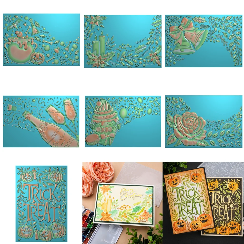 Vintage Halloween Swirling Florals Holly and Candles 3D Embossing Folder DIY Scrapbook Adding Texture Paper Christmas Crafts