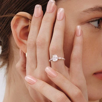 1ct 2ct Oval Cut All Moissanite Engagement Ring for Women 925 Sterling Silver Oval & Marquise Ring Wedding Bands Jewelry Gift 6